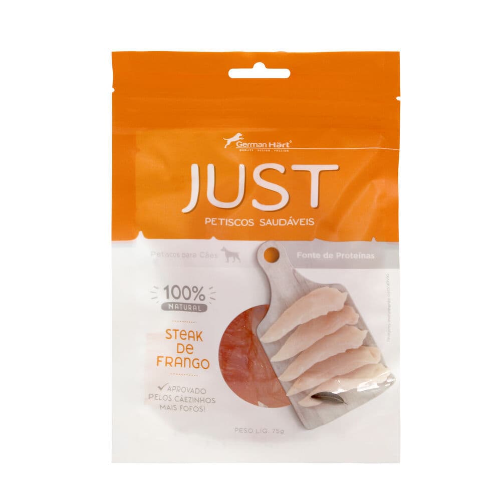 Petisco Natural Caes Gatos Steak Frango 75g Snack Saudavel Adestramento Filhote Sem Conservante Just