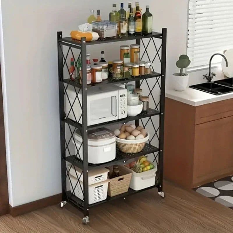Estante Aço 4 Prateleira Multiuso Organizadora Dobrável Com rodas 128*71.5*40cm Cozinha, sala de estar, varanda