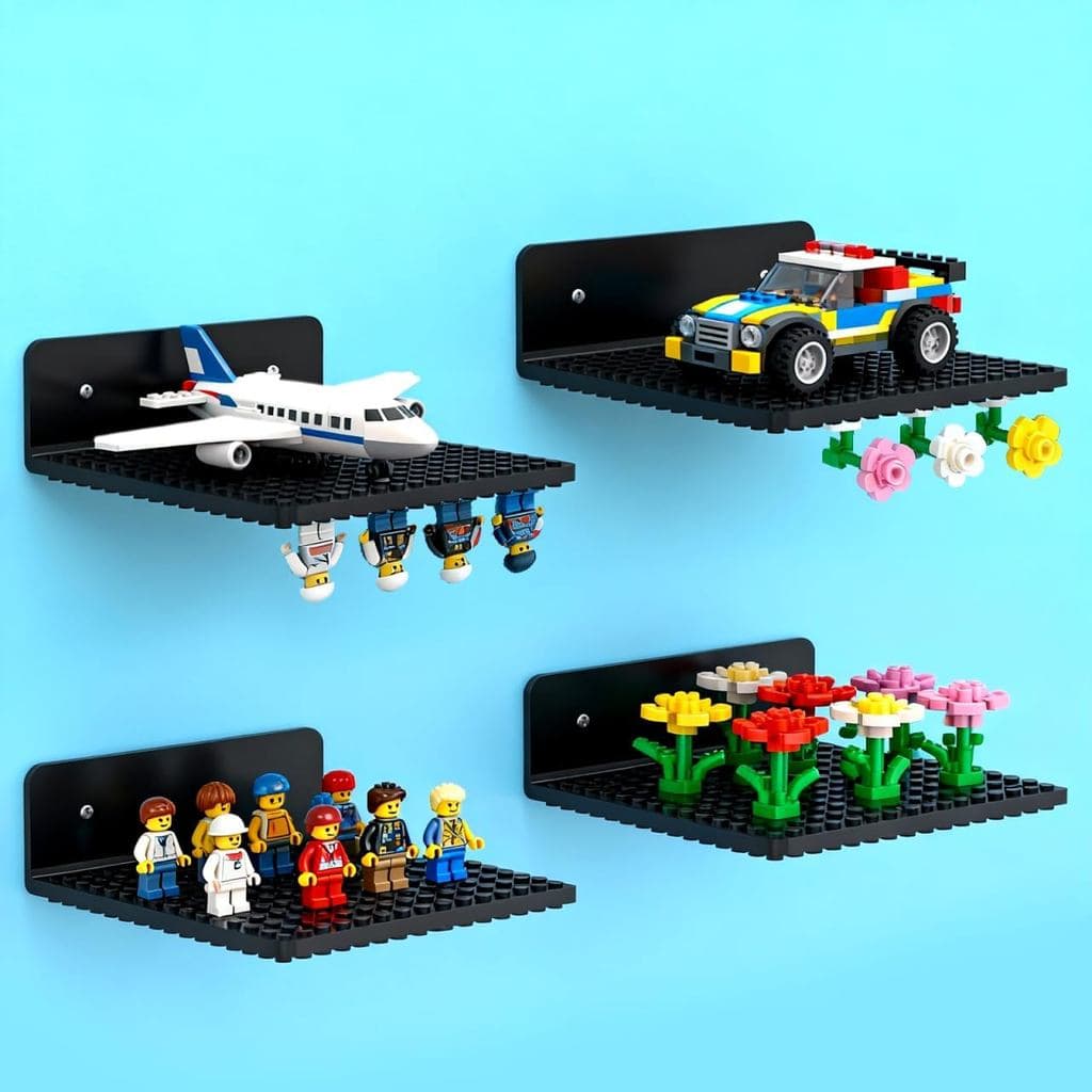 Conjunto de 4 Prateleiras Flutuantes para Blocos de Montar Lego, com Pinos Dupla Face 16x16 para Blocos Lego, Prateleira