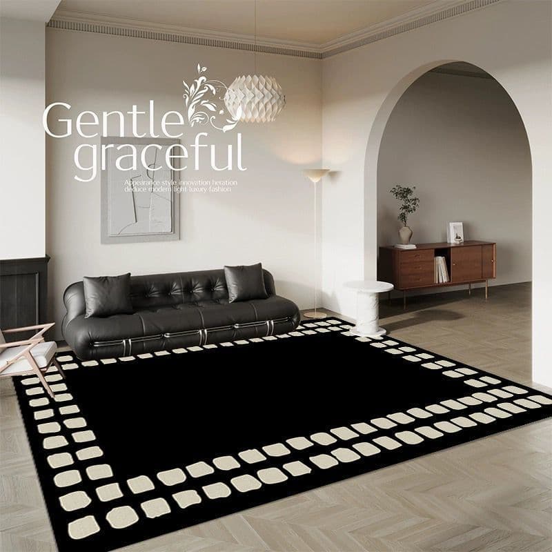 [Novos produtos] Tapete de sala de estar leve luxo preto branco tapete doméstico cobertura completa antiderrapante anti-