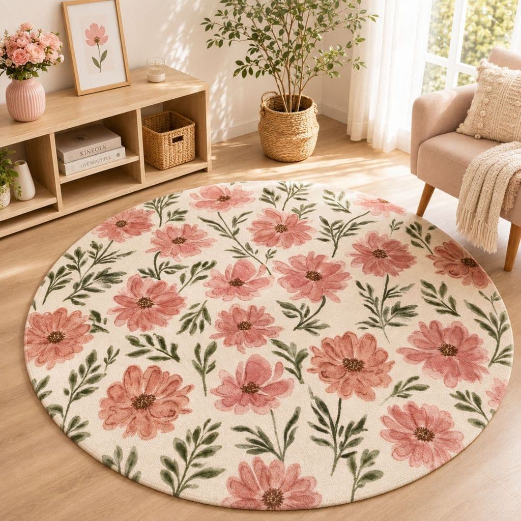 Tapete Redondo Decorativo 88cm Antiderrapante para Sala e Quarto 2183