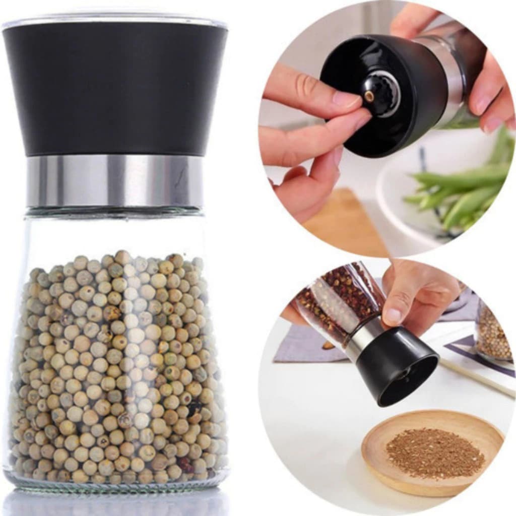Moedor de Sal e Pimenta – Vidro Premium com Regulador, Porta Condimentos Prático!