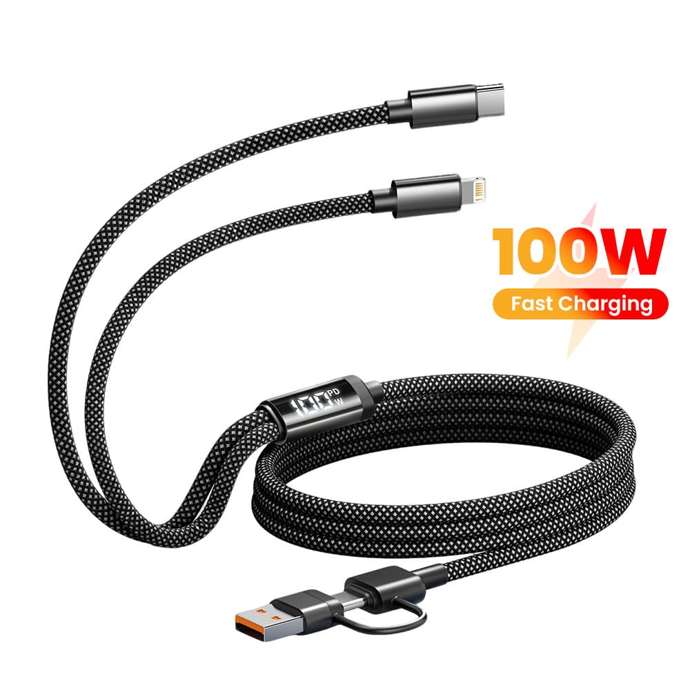 Cabo de dados USB 4 em 1 100 W USB + Tipo C, carregador rápido para celular, cabo de carregamento rápido para Samsung,