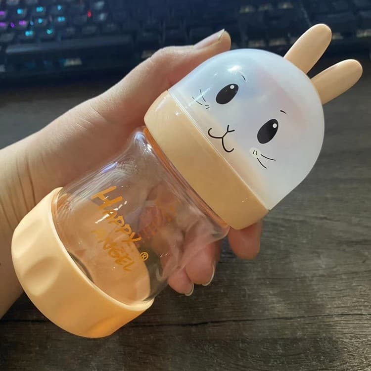 Garrafa de bebê de vidro recém-nascido Mini desenho animado grande calibre garrafa de bebê bonito suco de bebê água potá