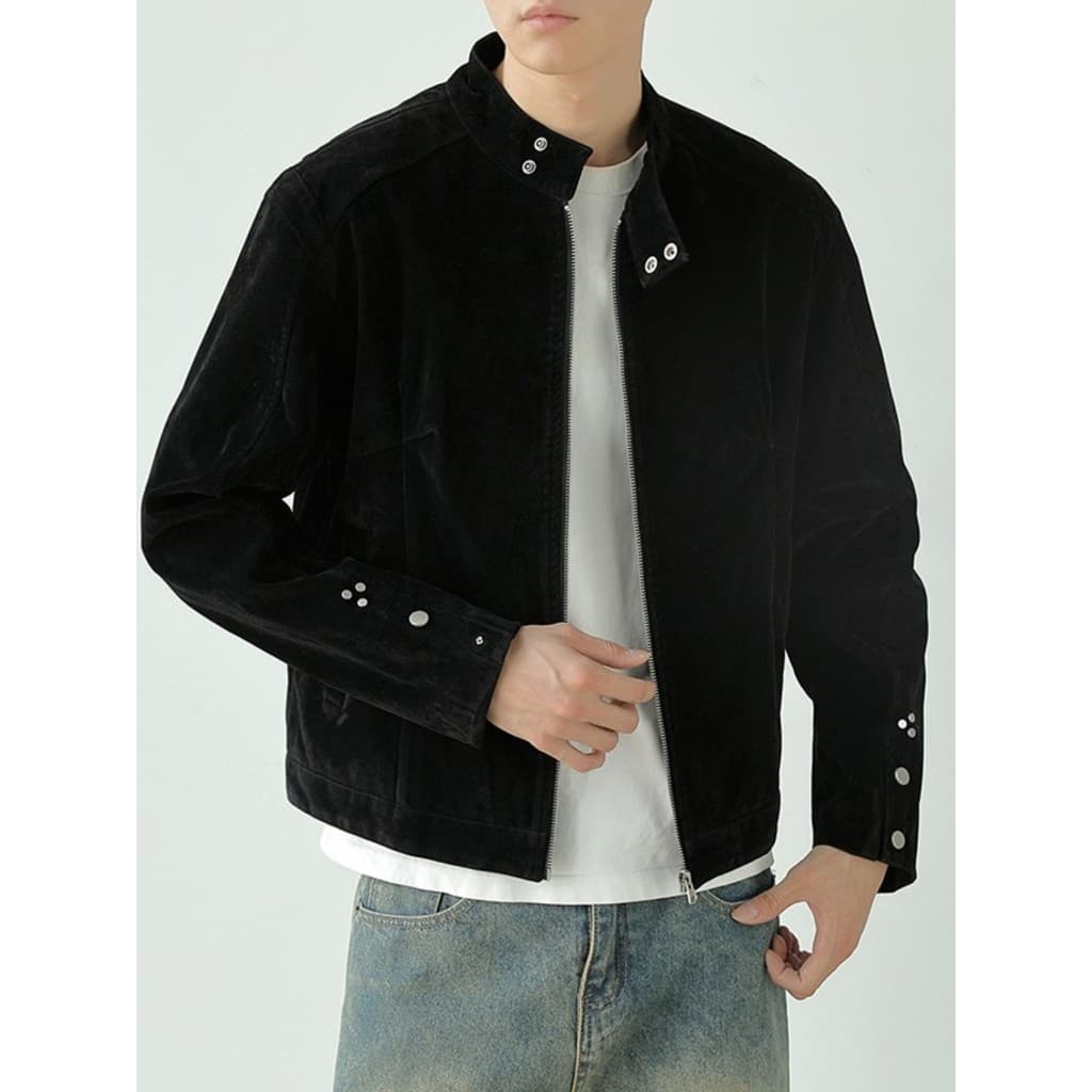 Americano Retro Harrington jaqueta de couro gola jaqueta masculina 2025 outono inverno curto camurça jaqueta rufião boni