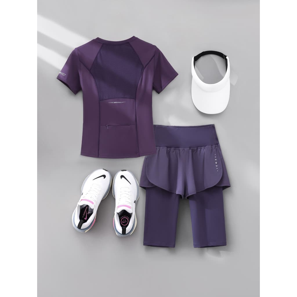 Terno esportivo de Fitness feminino 2026 novo estilo verão bolso traseiro celular profissional roupas de corrida roupas 