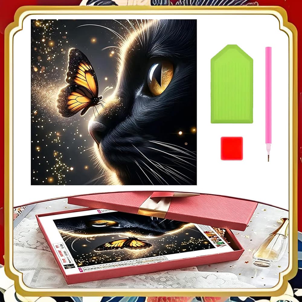 30 x 30 cm, Conjunto de Decoração de parede para casa quadrados pintura diamante Gato e borboleta arte diamante 5D DIY