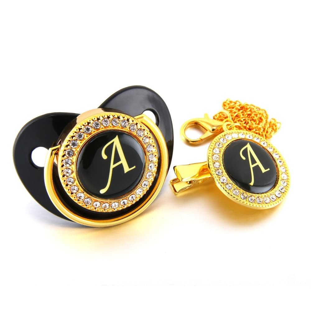 Chupeta de luxo para bebês com decoração de letras, chupeta brilhante, suporte brilhante com strass, sem BPA, chupeta pa