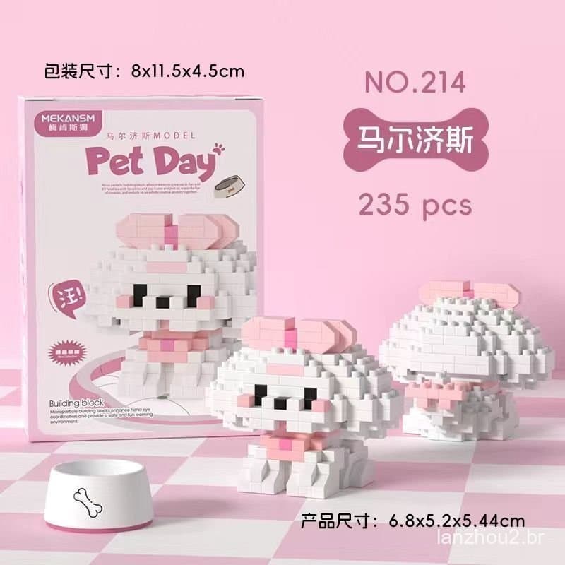Compatível com Lego, 18 blocos de montar de gatos e cães pequenos e fofos, as melhores decorações de blocos de montar.