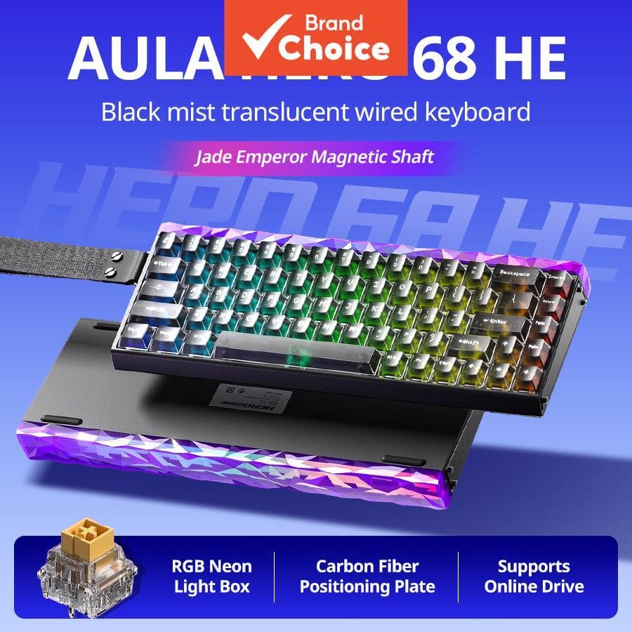 Teclado Mecânico Personalizado AULA HERO 68HE com Switches Magnéticos – Teclado Gamer com Fio 68 Teclas RGB, para
