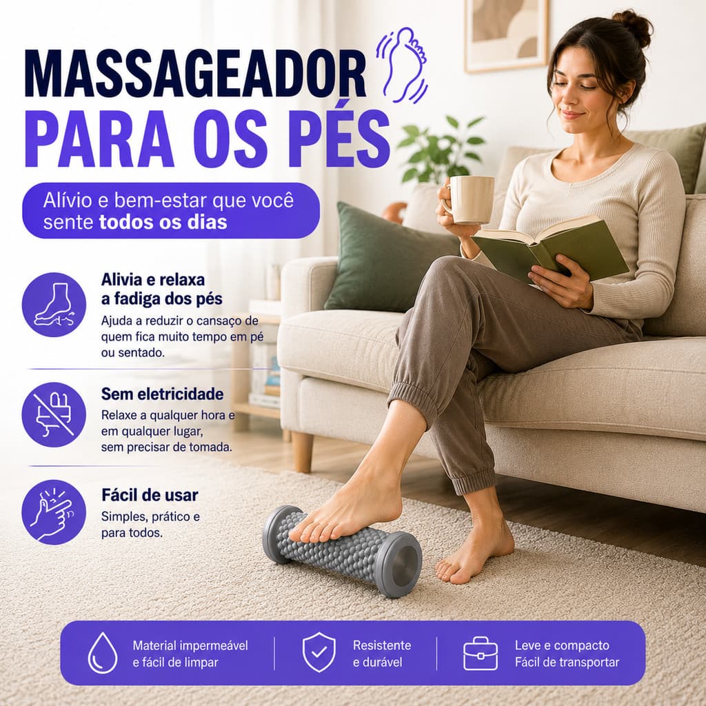 Massageador Manual para Pés com Rolo de Massagem e Bola para Fáscia Plantar Relaxamento Muscular Alívio da Dor