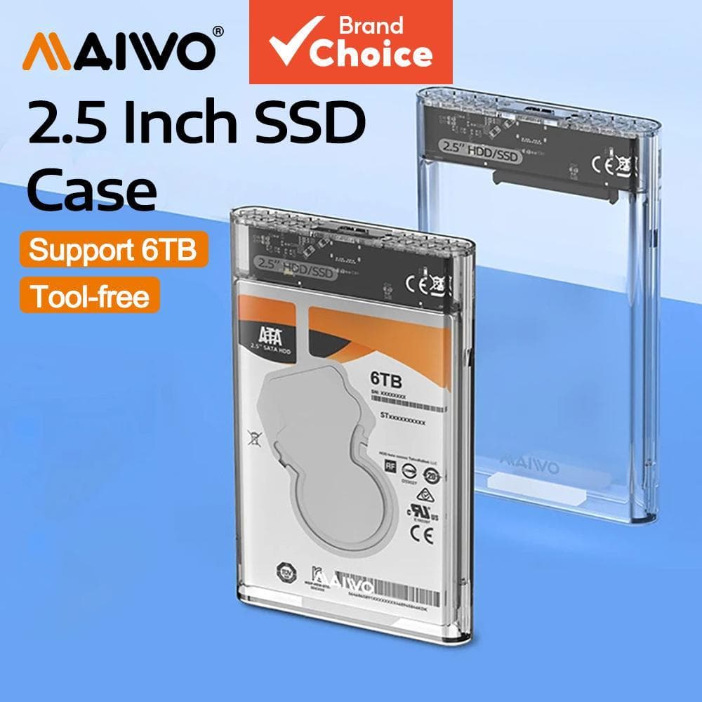  MAIWO Case para HD Externo 2.5'' SATA para USB 3.0 Tipo-C, Transparente, Sem Ferramentas, para SSD/HDD 2.5 polegadas