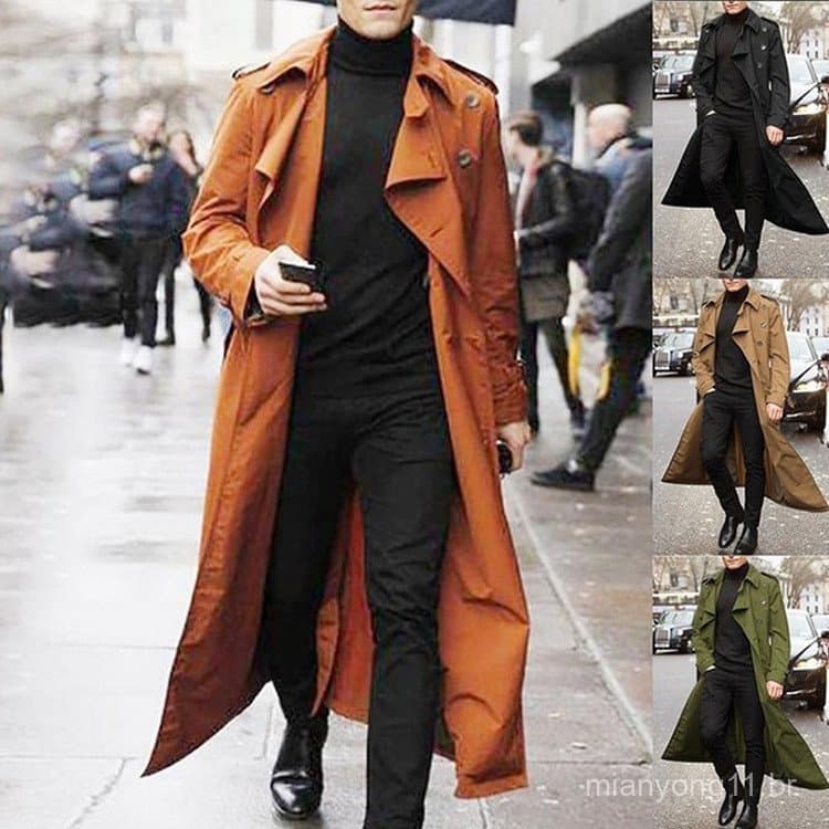 Casaco Trench Casual Masculino Com Peito Duplo E Jaqueta Longa De Inverno .