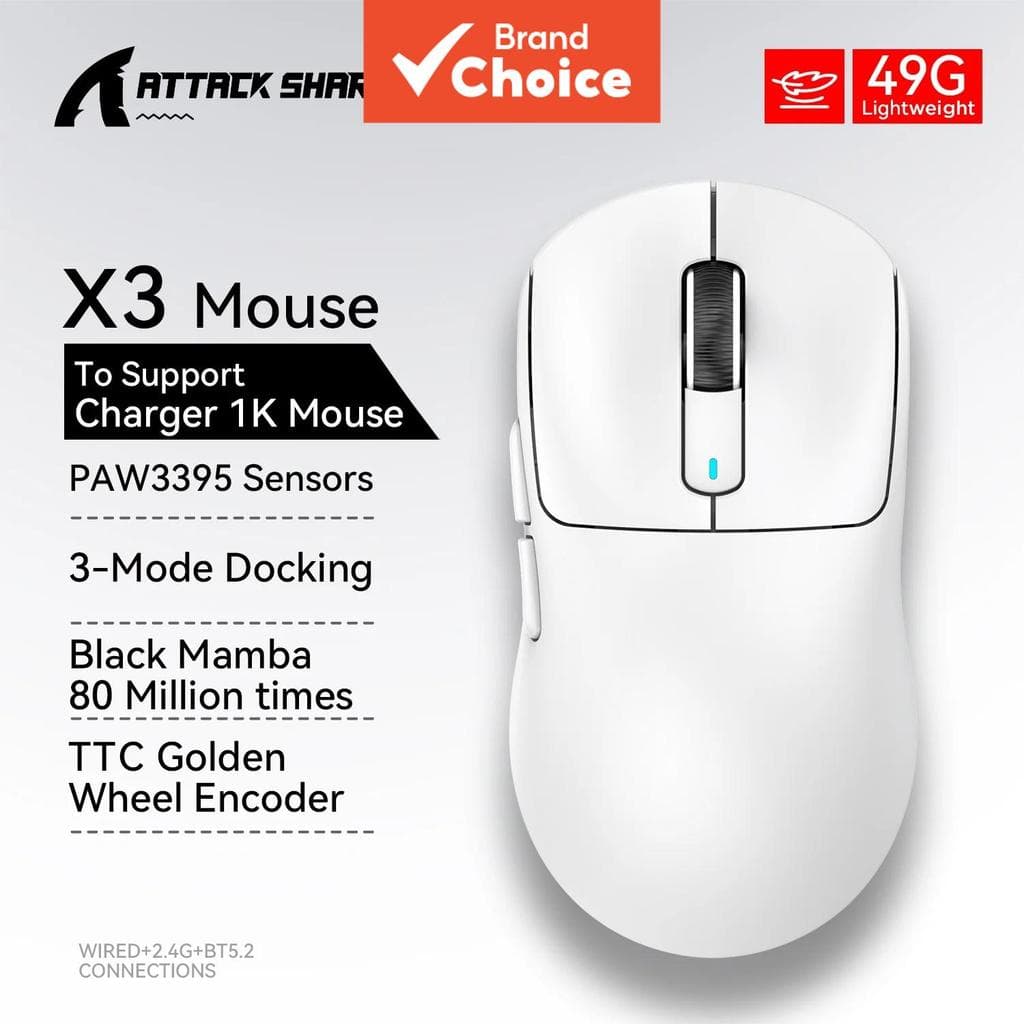 Mouse de Jogos Sem Fio Attack Shark X3 26K DPI PAW3395 Sensor Tri-Modo Taxa de Polling Ultra-Leve Botões Programáveis