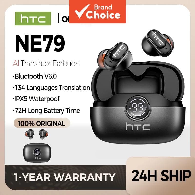 Fone de Ouvido Bluetooth HTC NE79, Fones com Tradução em Tempo Real, Bluetooth 6.0, Música HiFi, Chamada HD com Redução