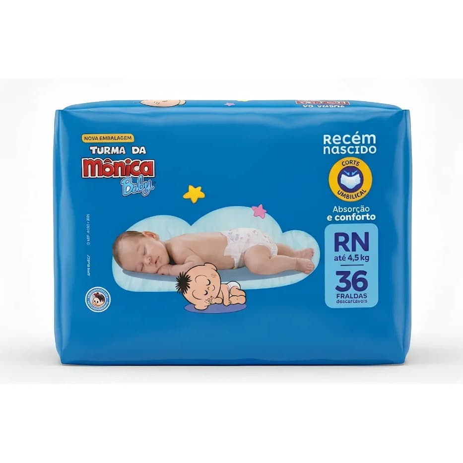 Fralda Turma da Mônica Baby Tamanho RN - 36 Un Recém-Nascido