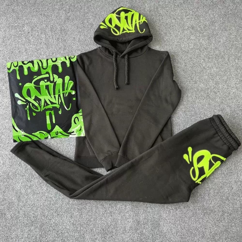 Conjunto de duas peças de moletom com capuz Synaworld Y2k com estampa de letras conjunto de moletom com capuz grande