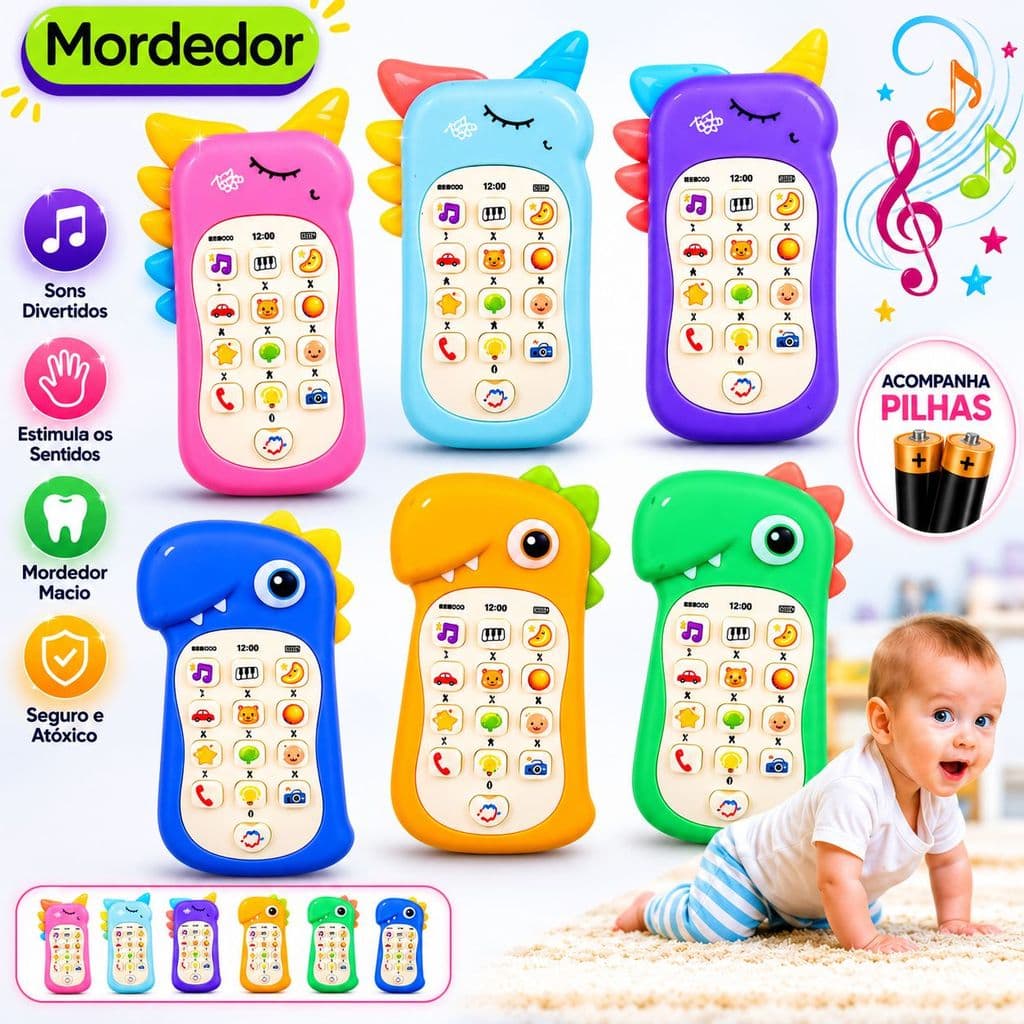 Celular Infantil Musical telefone Interativo C/ mordedor Educativo Sensorial brinquedo Para bebê