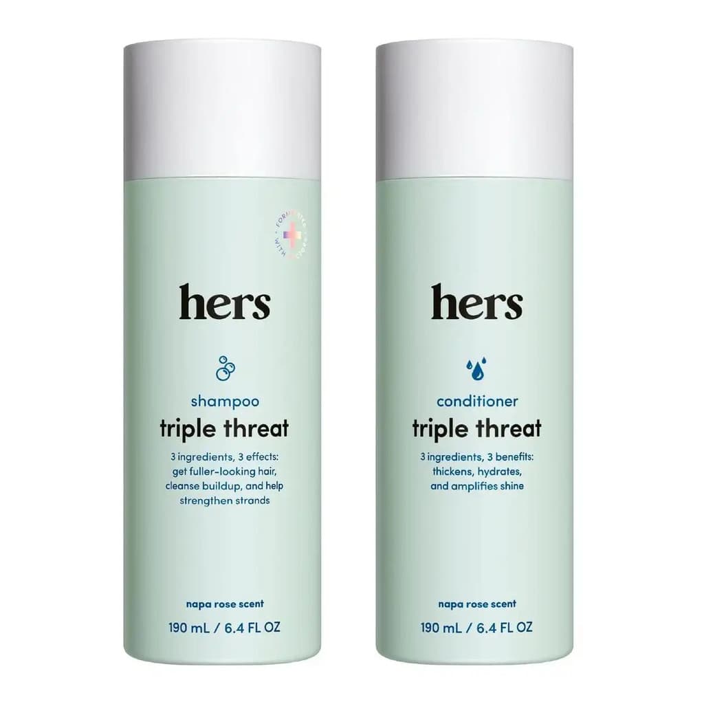 Conjunto de Shampoo e Condicionador Hers Triple Threat para Mulheres - Engrossante, Hidratante, Reduz a Queda - Shampoo 