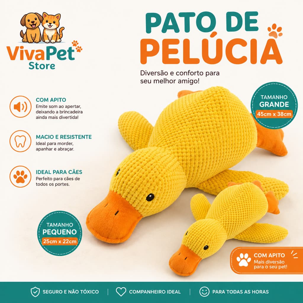Brinquedo Pet Pato de Pelúcia com Apito para Cachorro | Mordedor Interativo Macio Antiestresse P e G
