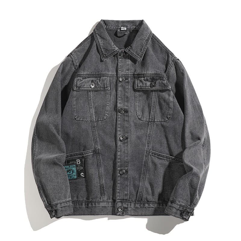 Jaqueta pesada americana masculina outono inverno novo estilo jaqueta jeans roupas masculinas soltas rufião bonito Casua