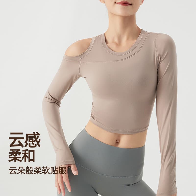 Roupas de Fitness femininas justas de manga comprida sem alças camiseta curta de secagem rápida roupas de ioga de alta e