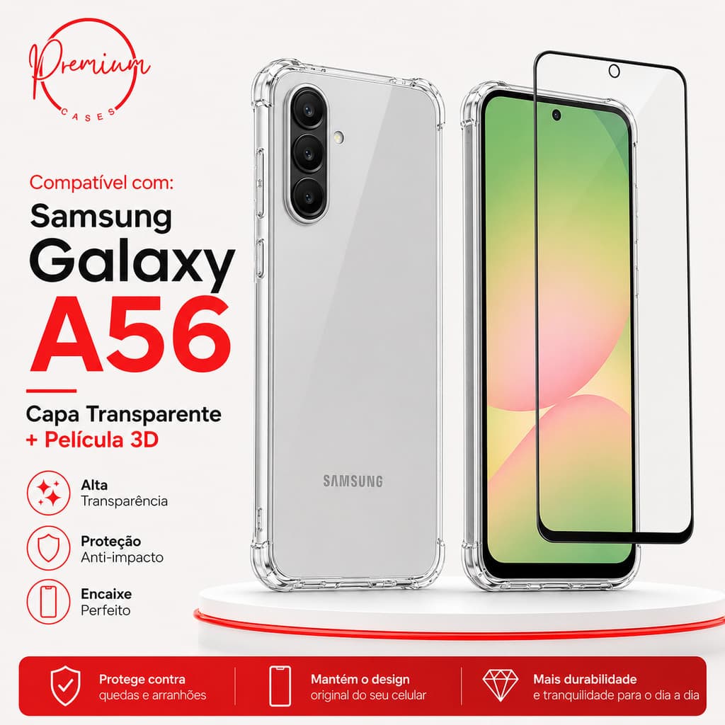 Capa Capinha Anti Impacto Para Galaxy A56 5G + Película 3D Vidro Temperado