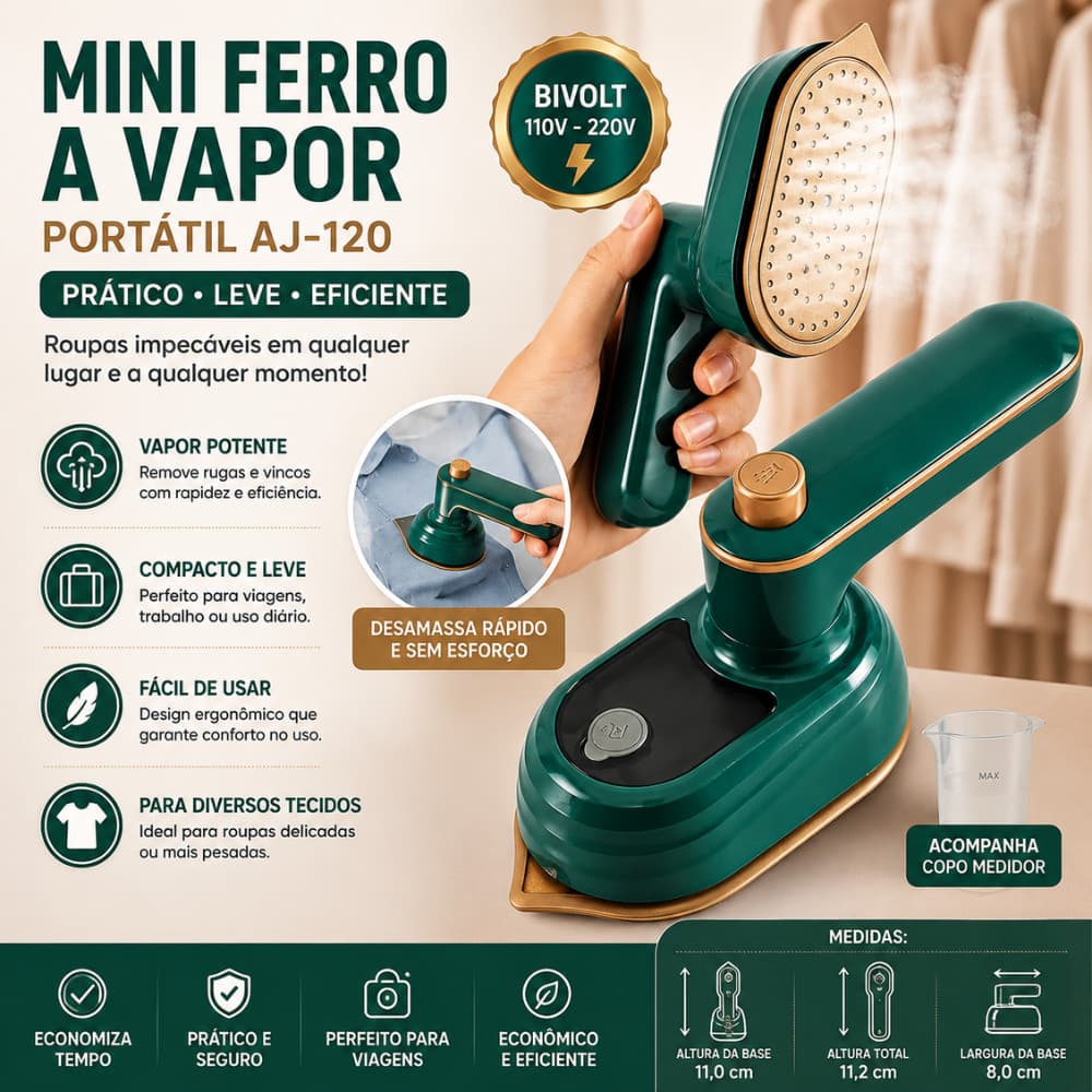Ferro De Passar Roupa | Mini | Portátil A Vapor Bivolt | Para Viagem Compacto Elétrico | Anti Rugas