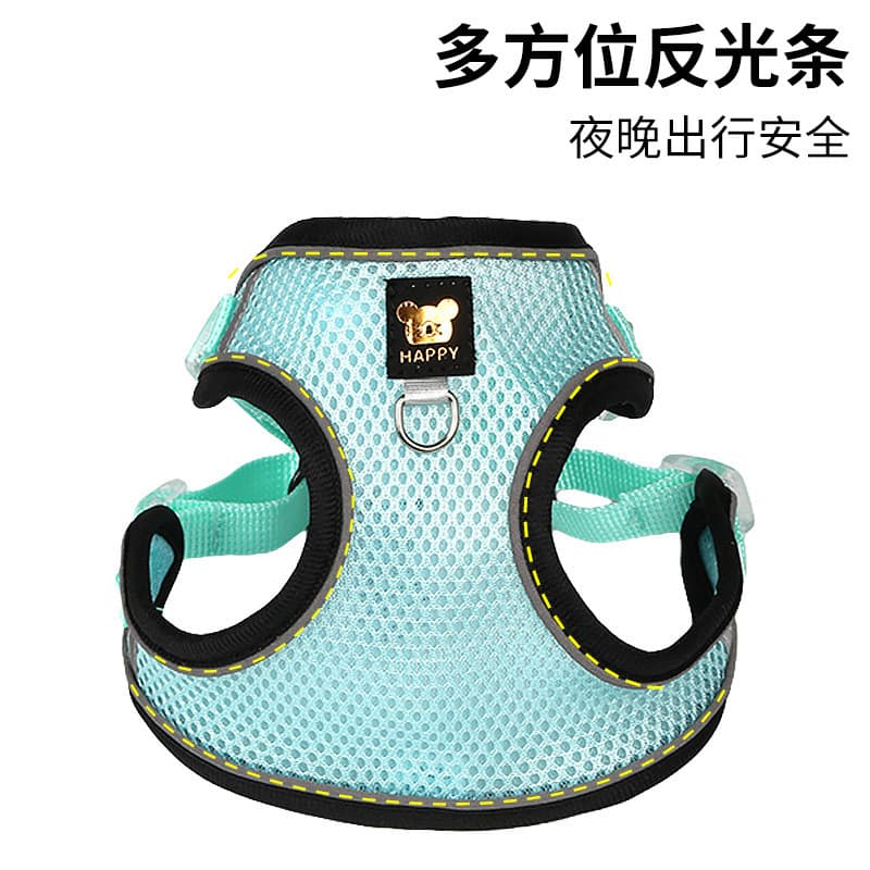 Novo conjunto de coleira e guia para animais de estimação, coleira respirável em malha estilo colete para cães, guia de 