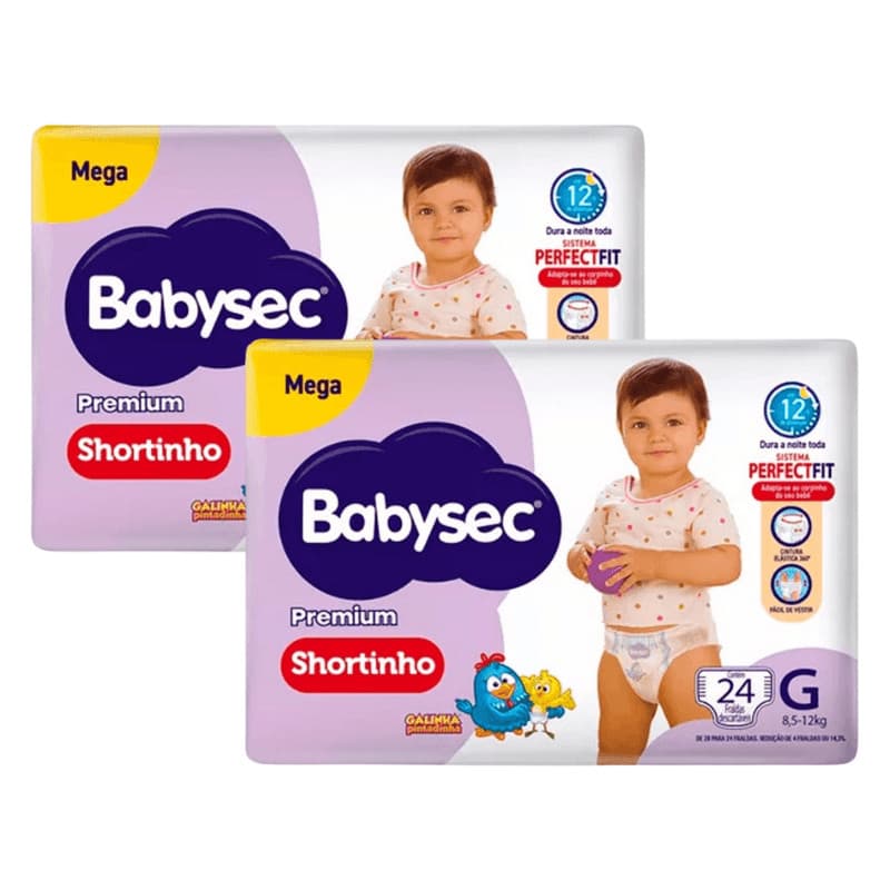 Kit 2 Fraldas Babysec Shortinho Pants Galinha Pintadinha Premium G com 24 unidades
