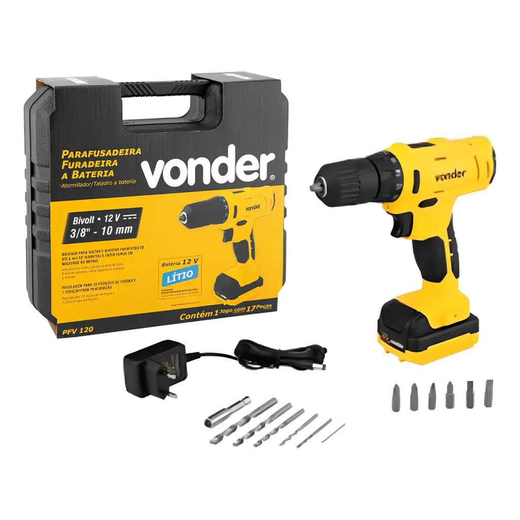 Parafusadeira E Furadeira A Bateria 12V PFV120 Bivolt Vonder