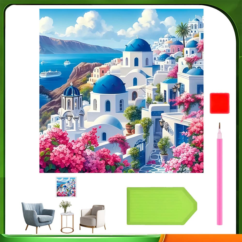 30 x 30 cm, conjunto de pintura de diamante quadrado 5D DIY Santorini, decoração de parede para casa