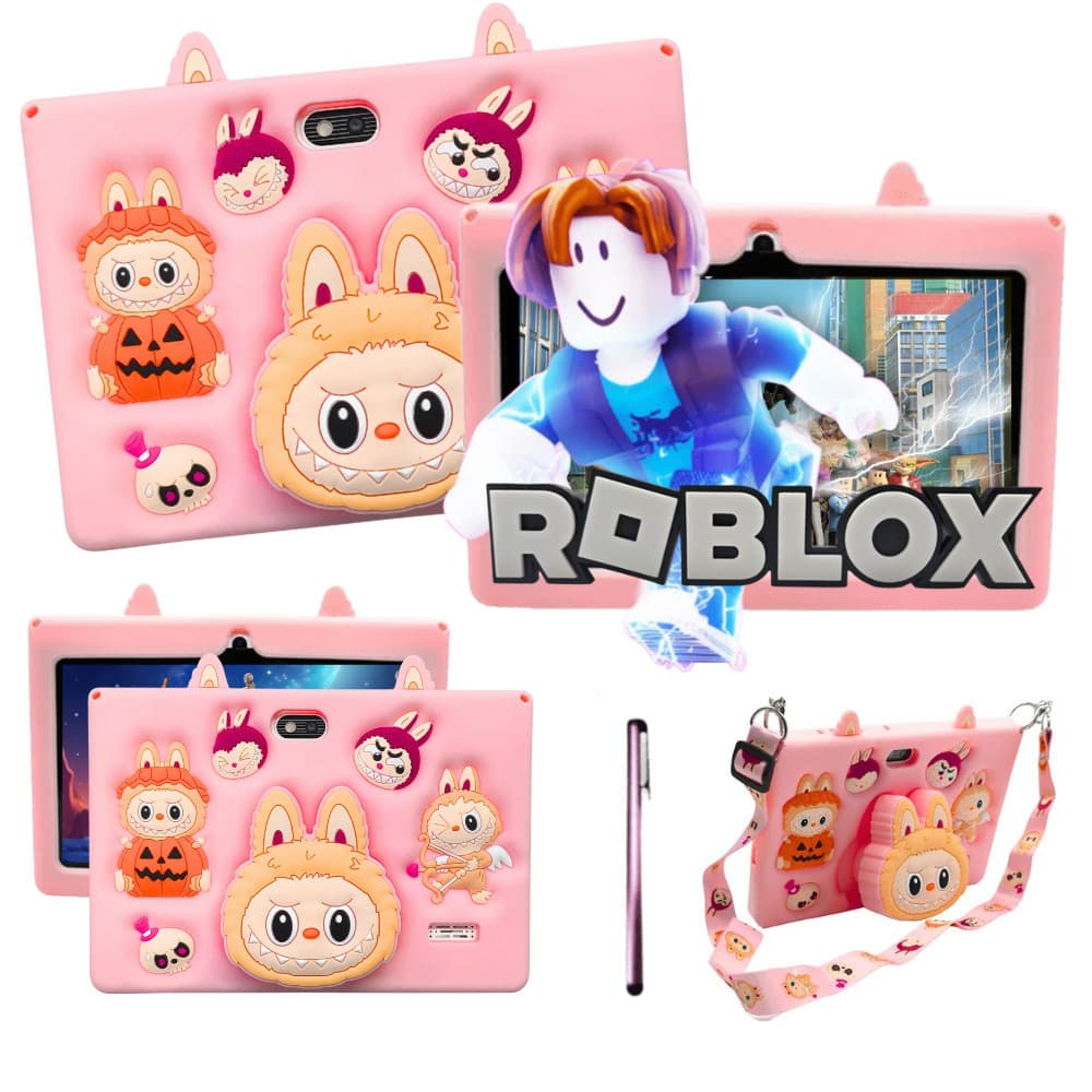 Tablet Android Infantil 128gb Memória 8gb Ram 7' Polegadas Wifi 5G Cor Rosa + Alça e Caneta
