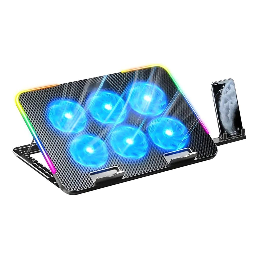 Suporte Notebook Gamer 6 Coolers RGB Ajustável Ergonômico Base Refrigerada com Apoio Celular Gamer Resfriamento USB