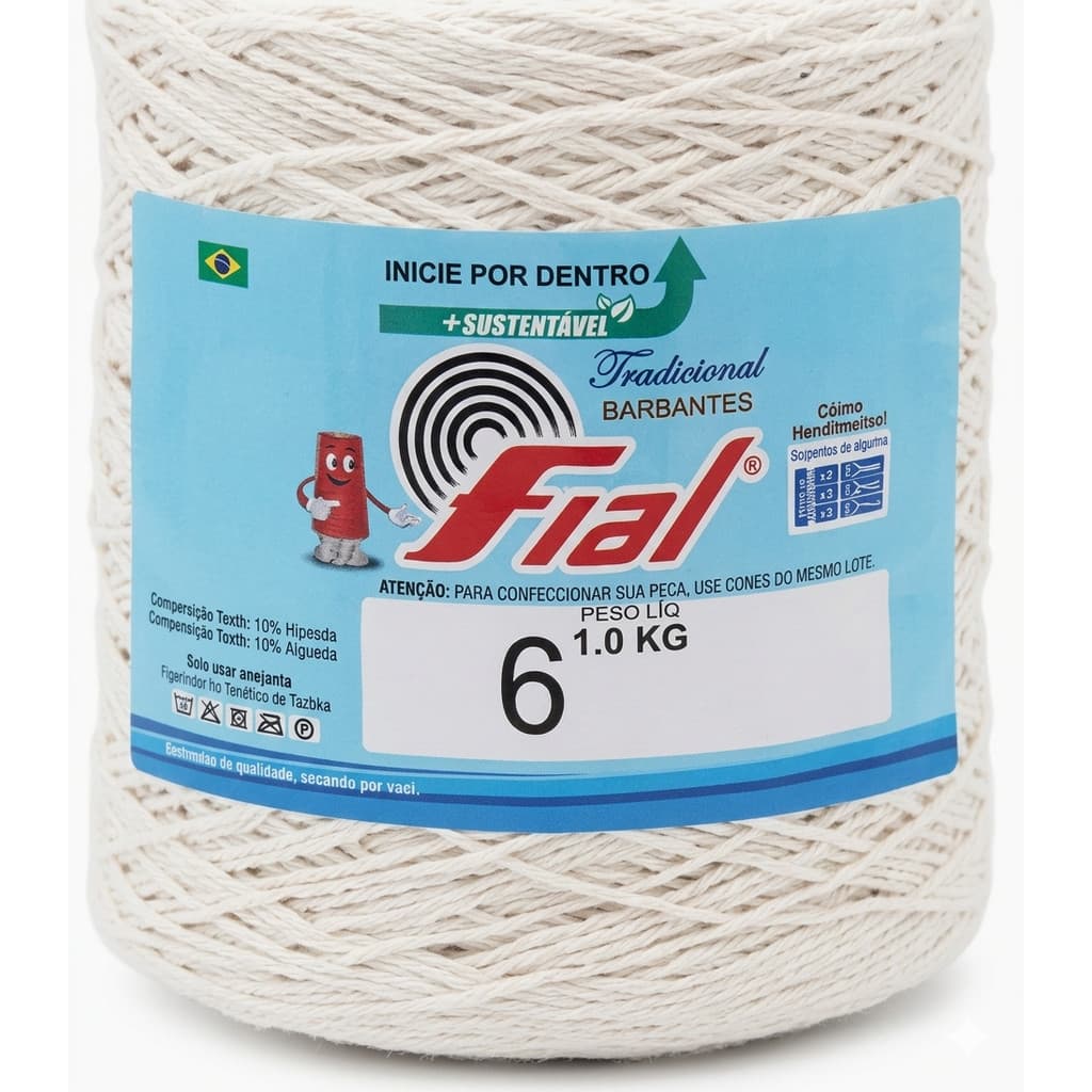 Barbante Cru Nº 6 Fial 1kg Tex 908 85% Algodão para Crochê Tapete Bolsa Cesto Sousplat Artesanato