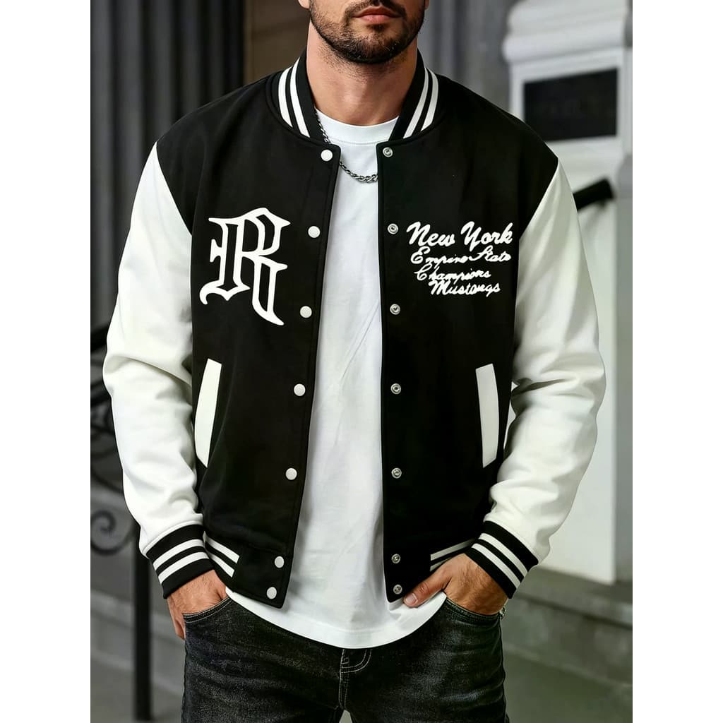 Nova York E R Arte Carta Padrão Camisa De Beisebol Masculino Outono Inverno Jaquetas Macias Soltas Roupas Esportivas De 
