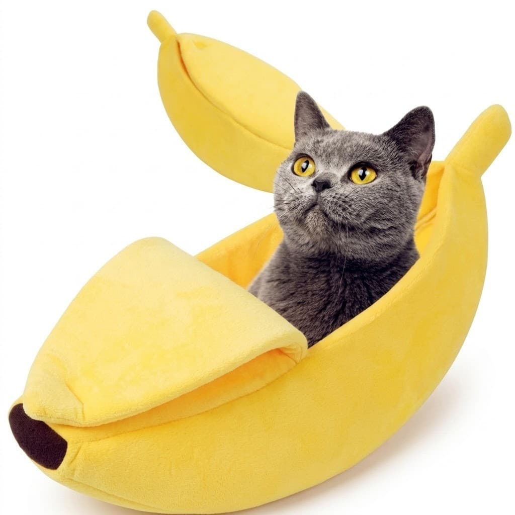 Casinha Banana Pet de Pelúcia | Cama Toca para Cachorros e Gatos | Portátil e Confortável