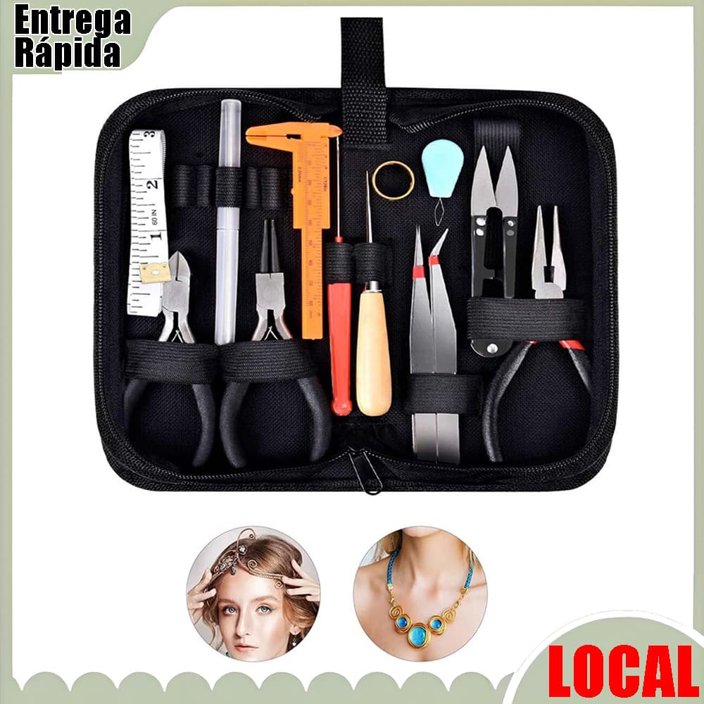 Conjunto de ferramentas para fazer joias, ferramentas de 19 peças, com caixa de armazenamento com zíper pode ser usada p