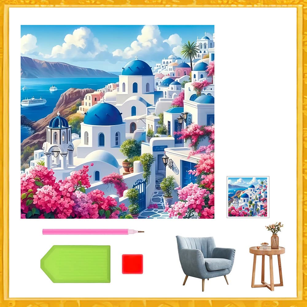30 x 30 cm, Conjunto de Pintura com diamantes quadrados 5D DIY, arte com diamantes Santorini, artesanato de bordado