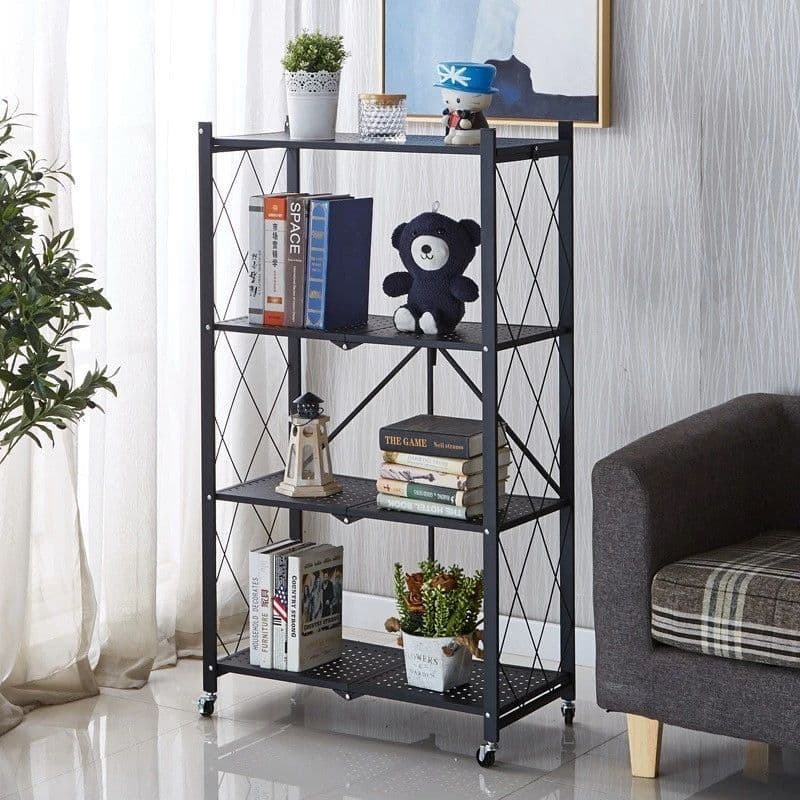 128*71.5*40cm Estante Aço 4 Prateleira Multiuso Organizadora Dobrável Com rodas  Cozinha, sala de estar, varanda