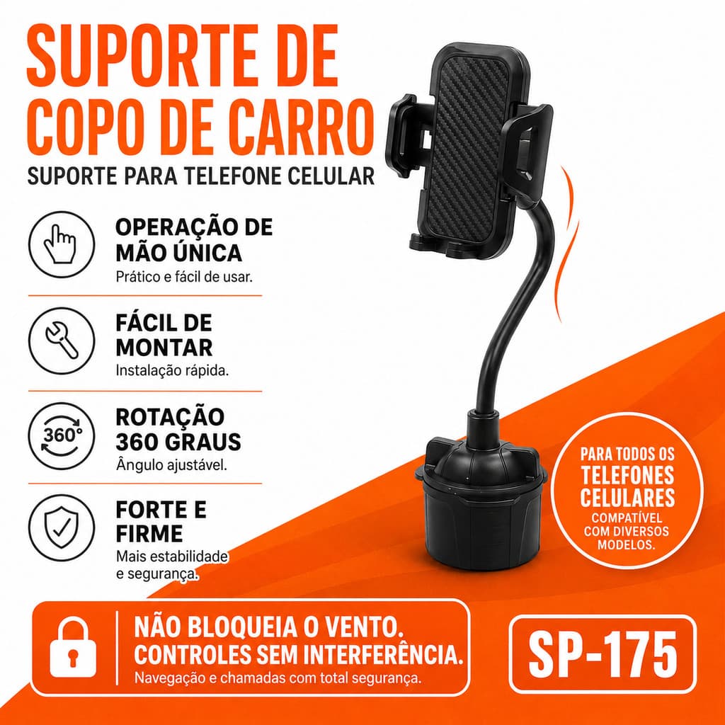 Suporte de Celular para Carro Nexsoul SP-175 Ajustável 360° Porta Copo Universal