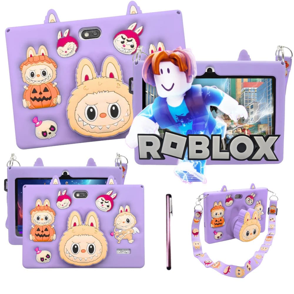 Tablet Kids Android Infantil 128gb Memória 8gb Ram 7' Polegadas Wifi 5G Cor Roxo + Alça e Caneta
