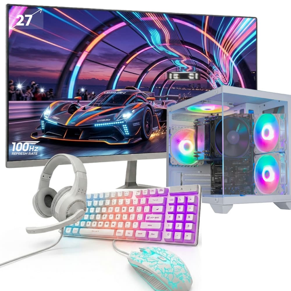 Computador Pc Gamer Ryzen 5 5600g 16GB DDR4 SSD 480GB Wifi Monitor Led 27" Curvo Branco