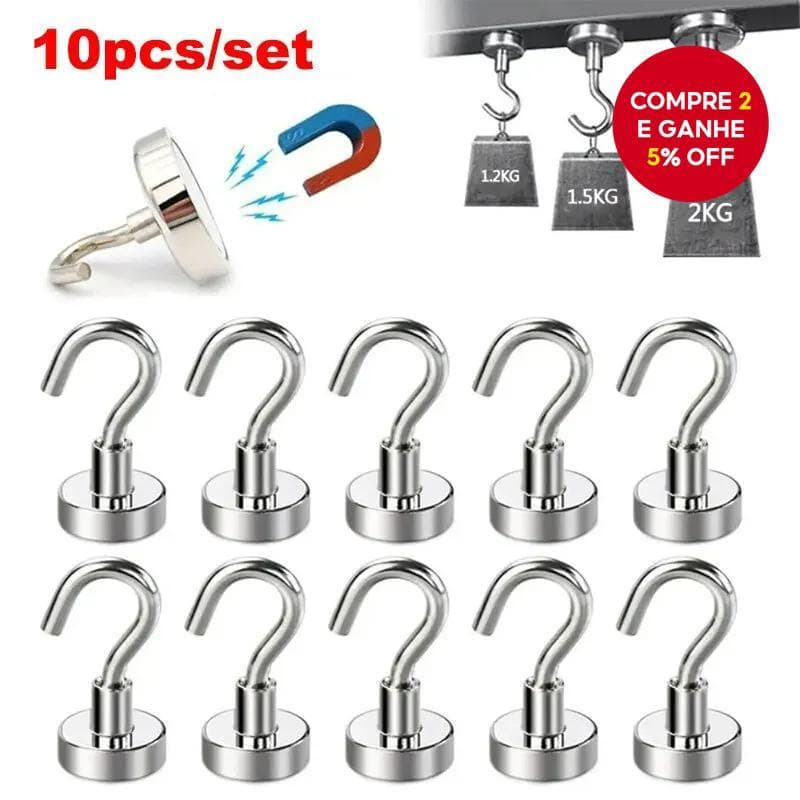  10 Peças de Ganchos Magnéticos Fortes - Armazenamento Multiuso de Alta Capacidade para Casa, Cozinha, Bar