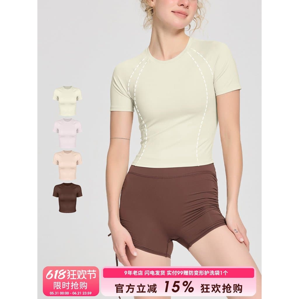 SLIMMO Yoga Manga Curta Feminina Cropped Curto Fitness Exterior Desgaste Correndo Roupas de Treinamento Roupas de Yoga B