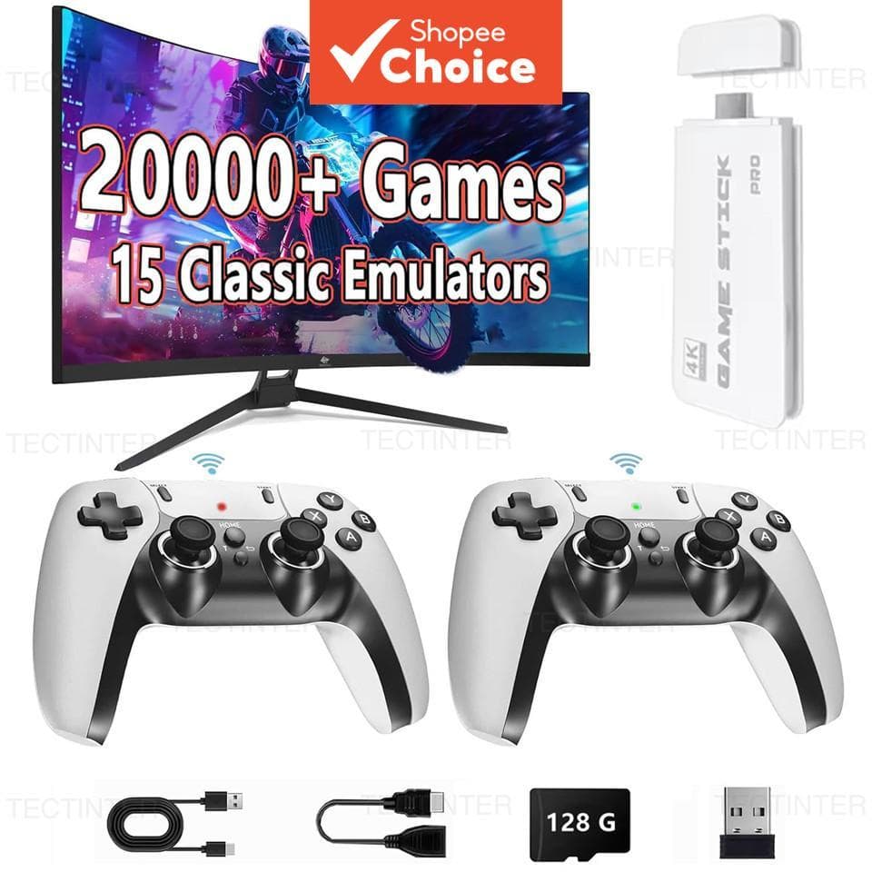 Console de Videogame TV 4K Game Stick M15, Console Portátil com 64GB, 20.000 Jogos Retro, Controle sem Fio