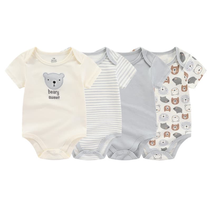 Kiddiezoom 4 Peças Moda Manga Curta Desenho Animado Bebê Menino Menina Body 100 % Algodão Recém-Nascido Roupas