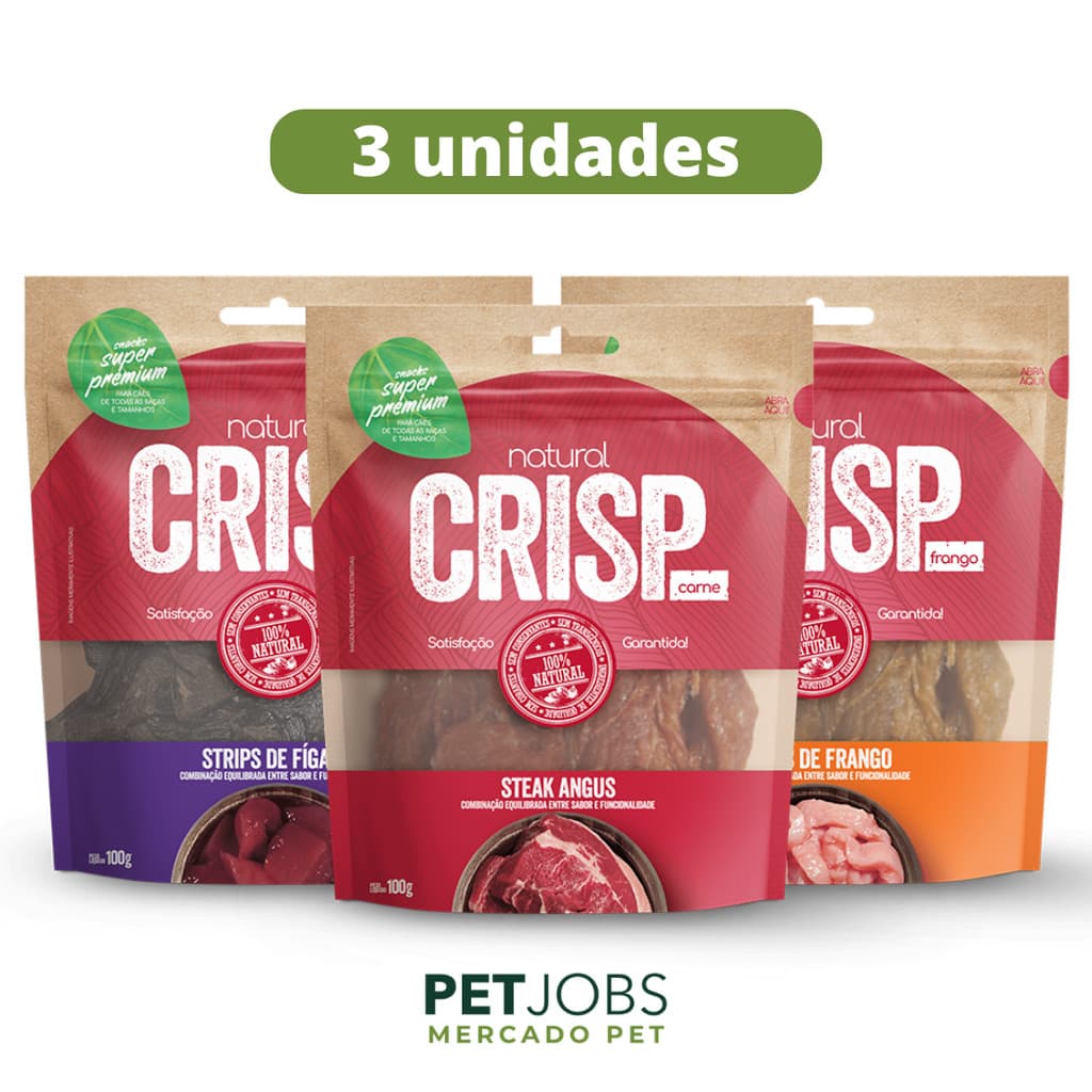 3 Natural Crisp 100g - Snack Saudavel Super Premium Natural 100% carne 100% NATURAL KIT3