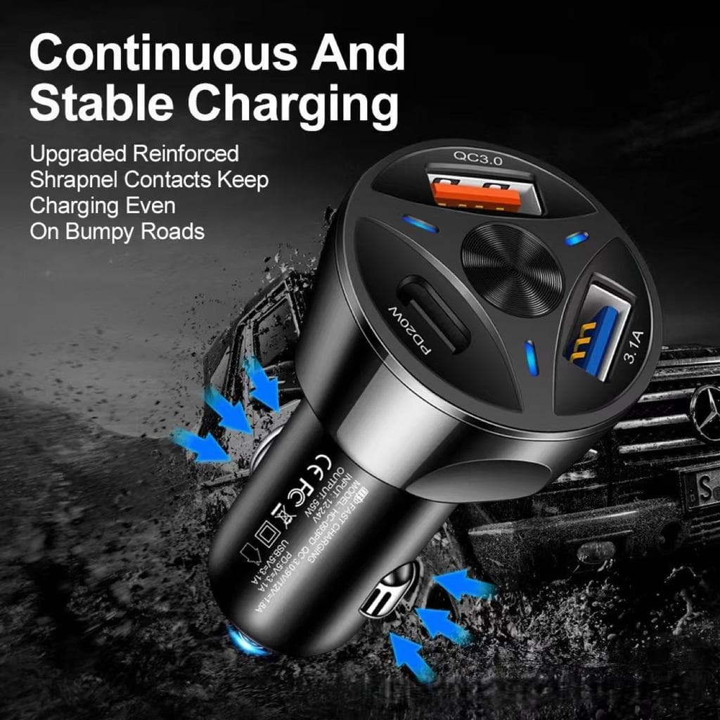 Carregador Veicular Iluminado QC3.0 Com 3 Portas USB Carregamento Super-rápido de Uma a Três Portas
