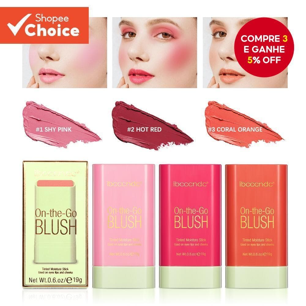 Batom Blush Multifuncional à Prova d'Água, Longa Duração, Cor Fácil, Delicado, Hidratante e Não Removível em Tom Rosa.